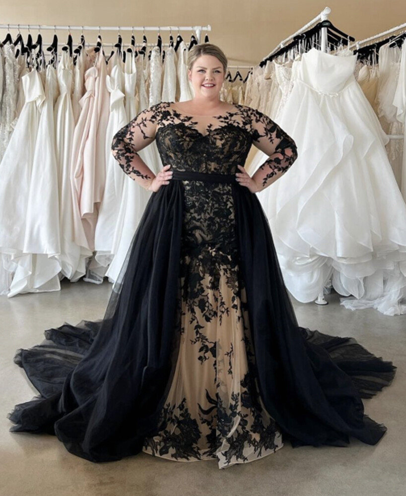 Black Gothic Plus Size Wedding Dresses Detachable Train Backless Bridal  Gowns- | eBay