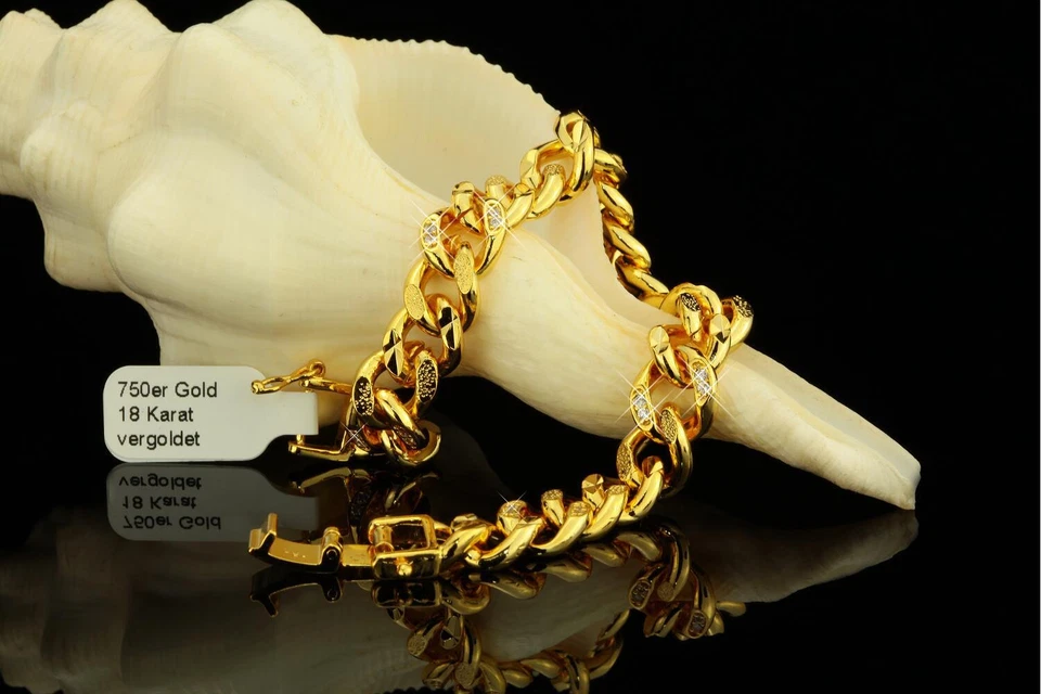 Panzerarmband 10 mm Zirkonia weiß Echt 750er 18 Karat vergoldet Damen B1891L - Bild 2 von 4