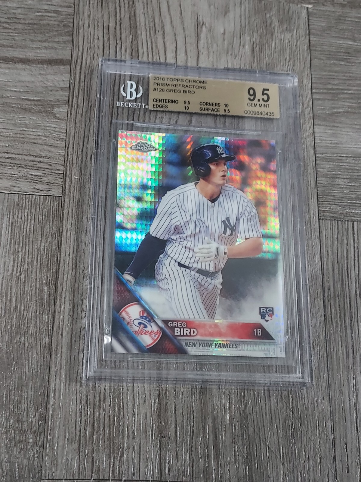 GREG BIRD 2016 TOPPS CHROME PRISM REFRACTOR BGS 9.5 ROOKIE CARD. LIST 2.