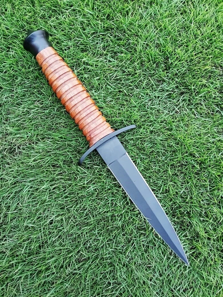 Funda de cuchillo de aguja de cuero apilado militar vintage de doble filo V42 Foto 4 de 4