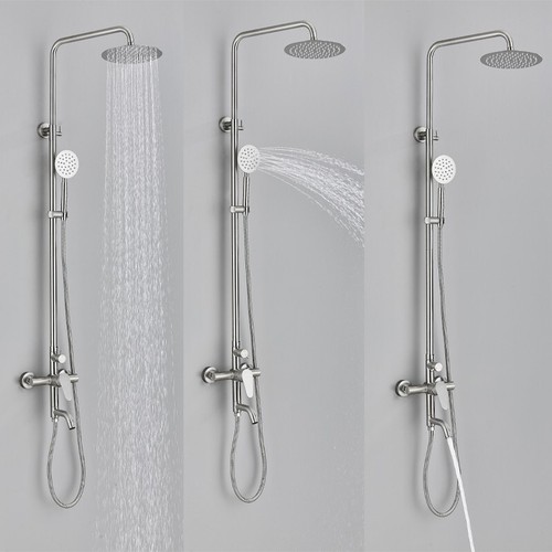 Bathroom Exposed 8"Rain Shower Faucet System Outdoor Shower Fixture Wall Mounted - Picture 37 of 287