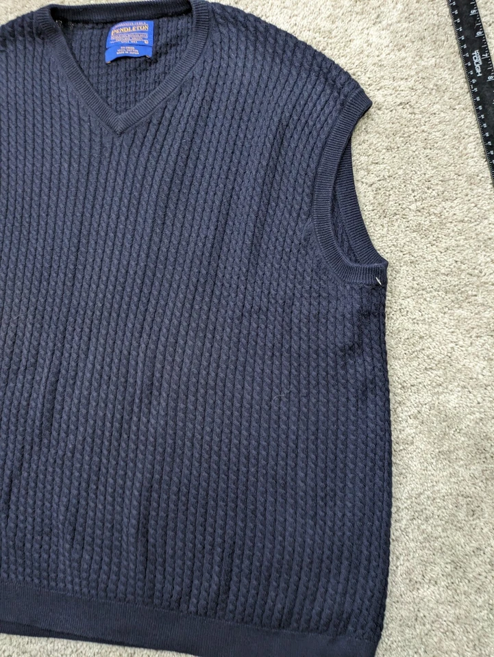 Pendleton Sweater Vest Cable Knit Mens Large Navy Blue V Neck Sleeveless Japan - Image 3 of 4
