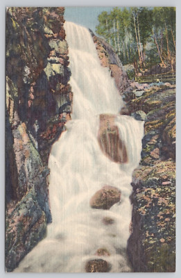 White Mountains New Hampshire Franconia Notch Cascade Linen Postcard Posted