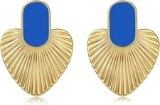 Black/White/Red/Green/Blue/Brown Heart Earrings for Women, 24K Gold Plated... 