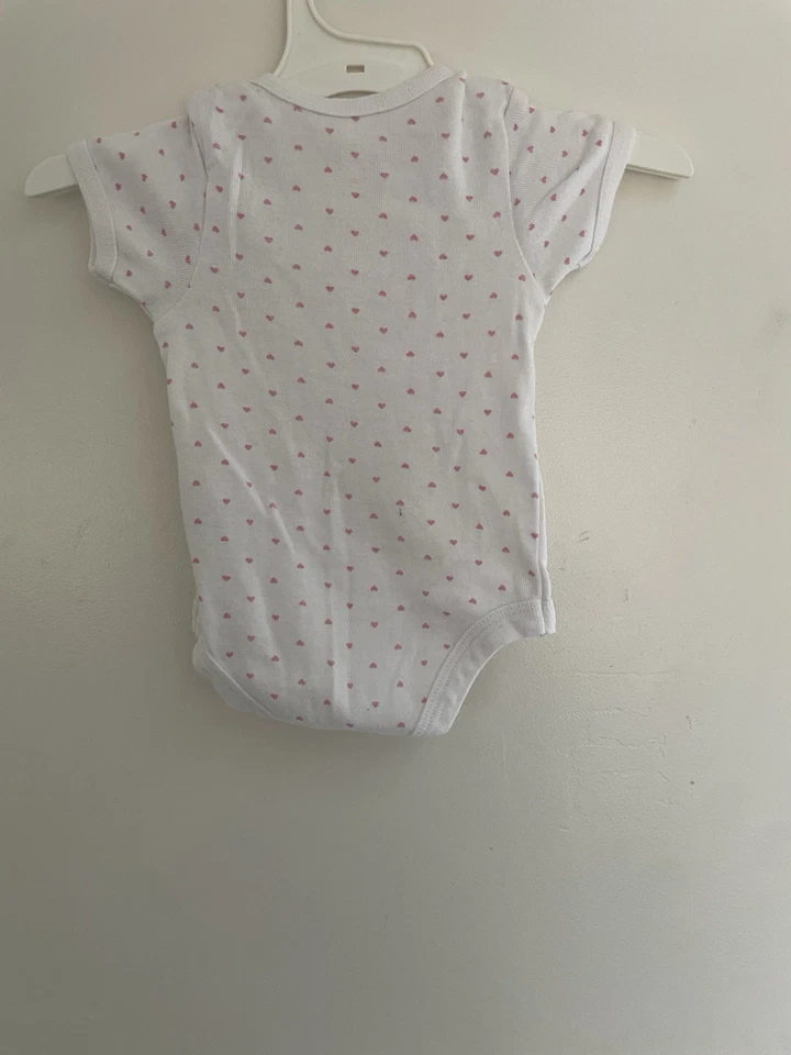 Body Rene Rofe Bebé Niñas Todo Corazones 100% Algodón Manga Corta Blanco 0-3M Foto 3 de 4