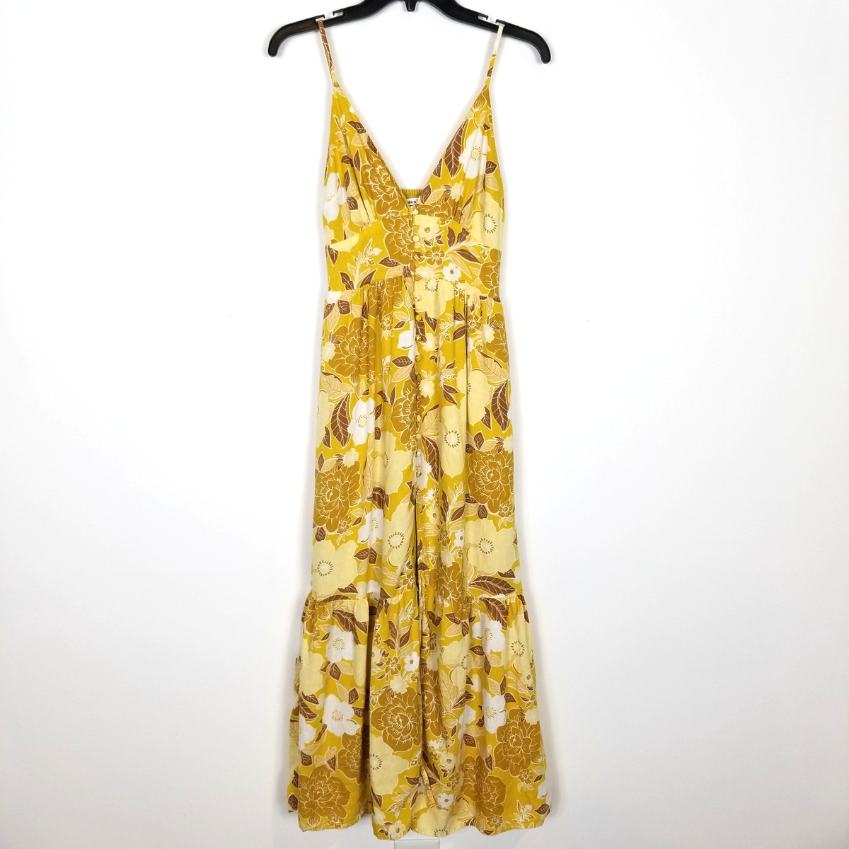 Abercrombie & Fitch Yellow Floral Maxi Dress Sz S Linen Blend Summer Boho |  eBay