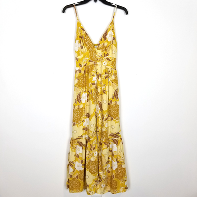 Abercrombie & Fitch Yellow Floral Maxi Dress Sz S Linen Blend Summer Boho |  eBay