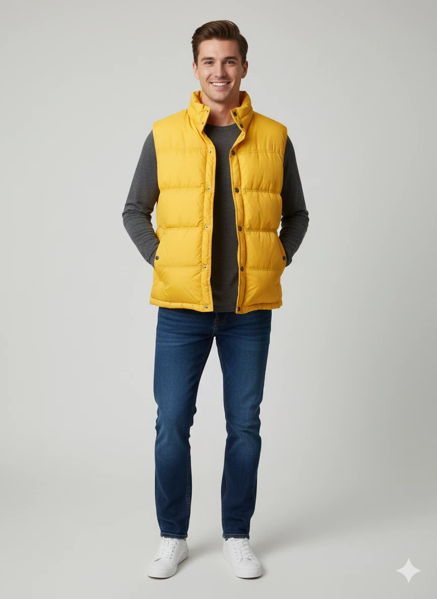 Lands End Puffer Vest XL Yellow Quilted Winter Ski Resort Streetwear Outdoor