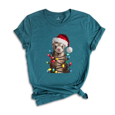 Ferret Christmas Lights Shirt, Funny Christmas T-Shirt, Xmas Party Shirt, Family