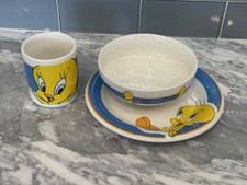 VINTAGE 1990s LOONEY TUNES "TWEETY PIE" Kids Plate Bowl Mug Set