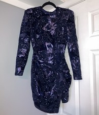 House of CB London Annora Navy Sequin Velvet Asymmetric Cocktail Dress