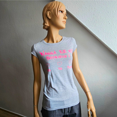 Fishbone T-Shirt Grau Gr. XS Neon Pink Spruch Print   Inkl. Versand!