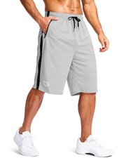 Men's 11" Long Basketball Shorts with Zipper Pockets Drawstring Mesh Lightwei...