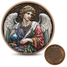 Archangel Raphael Challenge Coin with Prayer and Display Case – Zinc Alloy