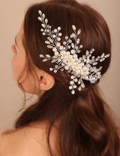 Hair Comb Wedding Ivory Crystal Rhinestone Headpiece Pearls Hair Accessory fo...