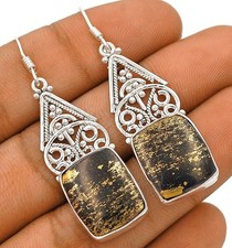 Natural Golden Pyrite in Magnetite 925 Sterling Silver Earrings Jewelry