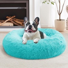Calming Donut Dog Bed 23in AntiSlip Washable for Small Dogs up to 25 lb Aqua