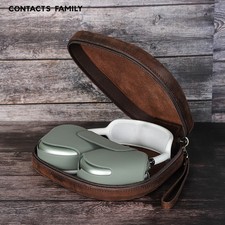 Genuine Leather Over-Ear Headphone Storage Bag Carrying Case With Wrist Strap