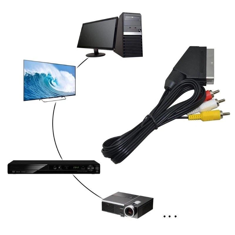 1.8M Composite AV Video TV Adapter Cable RGB Line Scart To 3 RCA for NES - Image 2 of 4