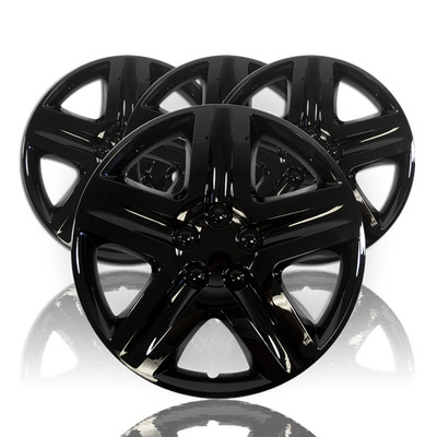 Set of 4 BLACK 17'' Hub Caps Full Rim Wheel Covers 5 Spoke Star Hubs Steel Clips