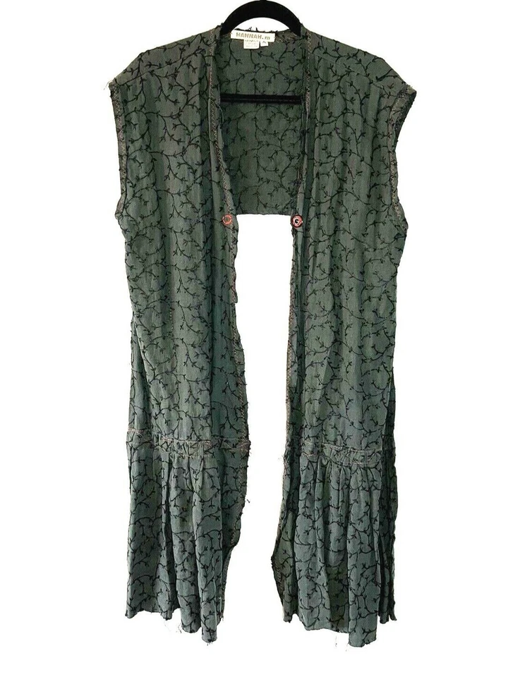 HANNAH. m Embroidered Wrap Jacket One Button Front Closure High Low Linen Medium - Image 4 of 4