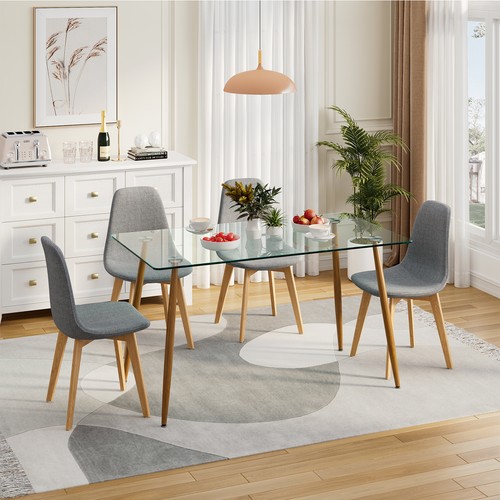 Esstisch mit Stühlen 5-teilig Glas Esstisch Set für Wohnzimmer - Bild 4 von 9