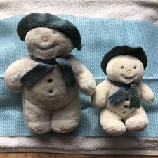 Eden Snowman Plush Toy Set of 2 Large and Small Rare Item