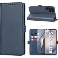 HandyhüLle Pu Leder Wallet Blau Mit Schutzfolie FüR Galaxy S26 Ultra 5G Flip