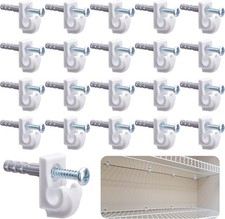 25 Pcs White Down Wall Clips - Wire Shelf Brackets Loop Clips - Closet