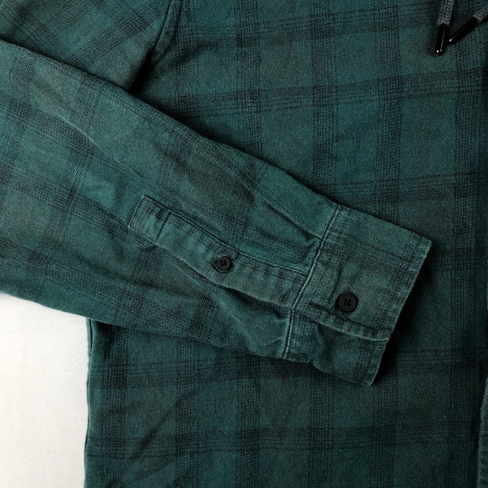 Oakley Mens Large Green Plaid Flannel Hoodie Hooded Button Up Shirt - Image 3 of 4