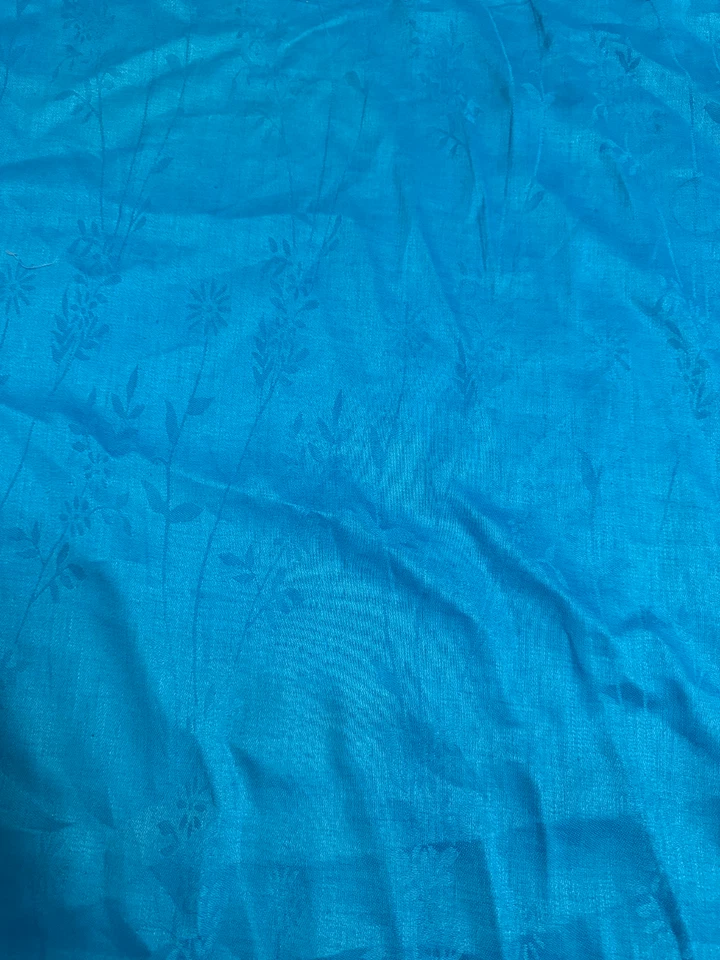 Tela de lino 100 % lino - patrón floral jacquard azul turquesa - peso medio Foto 3 de 4