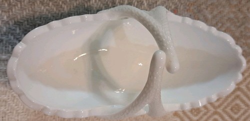 Fenton Korb Milchglas oval geteilter Griff Gänseblümchen & Knöpfe Muster - Bild 2 von 5