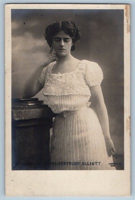 Miss Gertrude Elliott Edwardian Actress Dress White Studio RPPC Photo Postcard