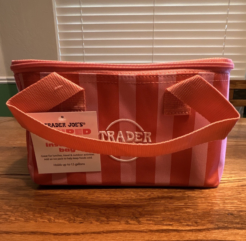 Trader Joe's Mini Insulated Lunch Bag 1.5 Gallon Pink/Orange Stripe NWT