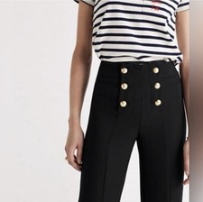 Madewell x Sézane Black Sailor Nautical Pants with Brass Buttons Wide Leg Sz 12