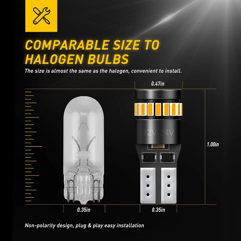 2x AUXITO T10 168 194 2825 ámbar LED matrícula marcador lateral bombilla Canbus Foto 4 de 4