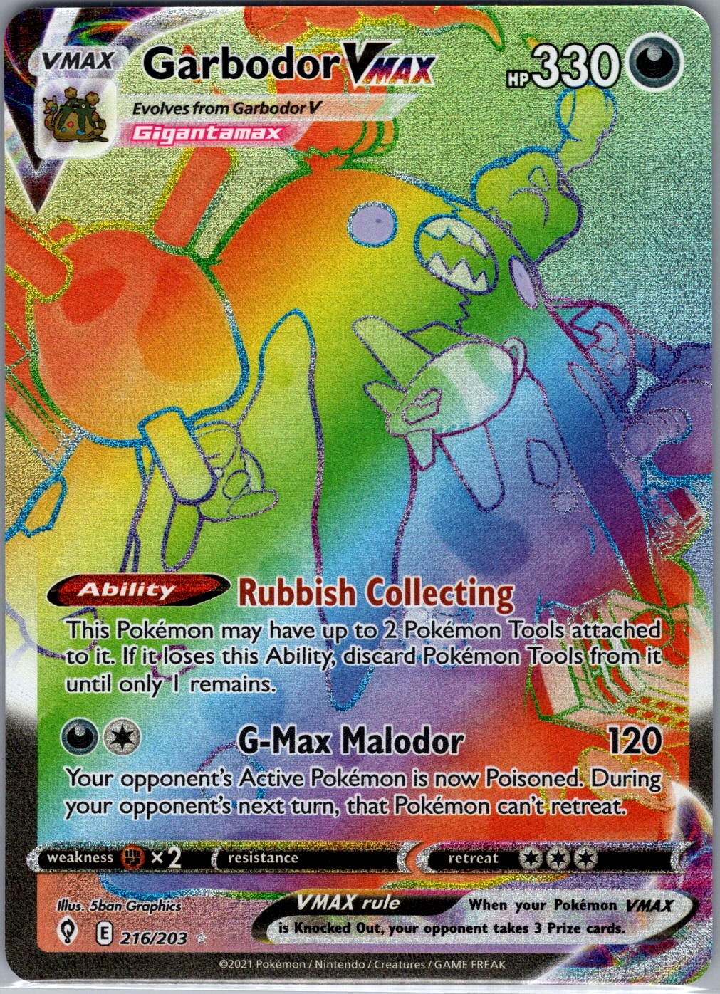 Garbodor VMAX (Secret) 216/203 SWSH07: Evolving Skies - Pokemon Card - NM