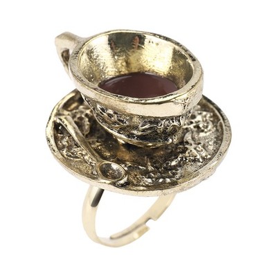 1x Retro Metall  Fingerring Ringe schwarz Kaffeetasse einstellbar Y6H13983