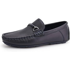 Jabasic Boys 7 Navy Faux Leather Casual Slip On Moccasin Flat Loafer Dress Shoes