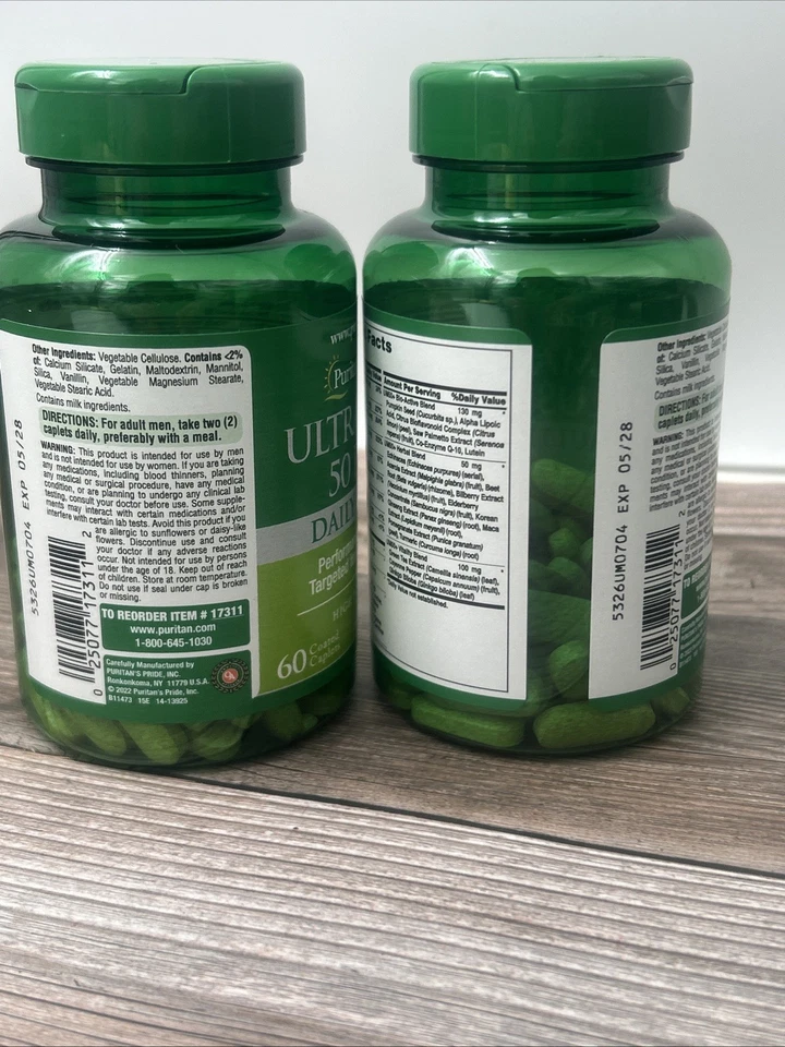 Puritan's Pride High Potency Ultra Man 50 Plus Coated Caplets, 60 Count, 2 Pack - Image 2 of 4