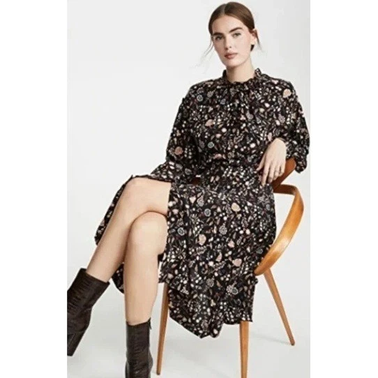 Vestido MARCO D Volantes Estampado Floral Plisado Seda Midi Para Mujer Talla XS Multicolor Foto 3 de 4