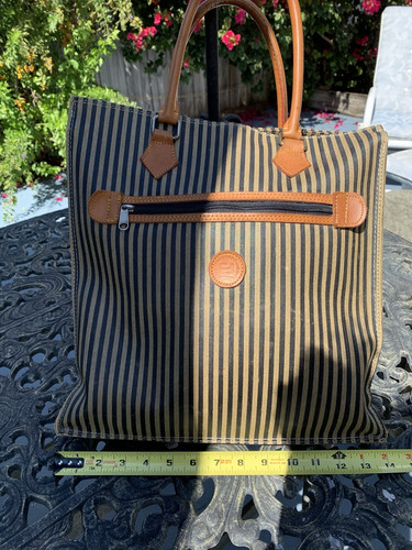 Fendi Pequin - Roma Italy 1925 schwarz braun gestreift - Handtasche Beuteltasche Vintage - Bild 13 von 24