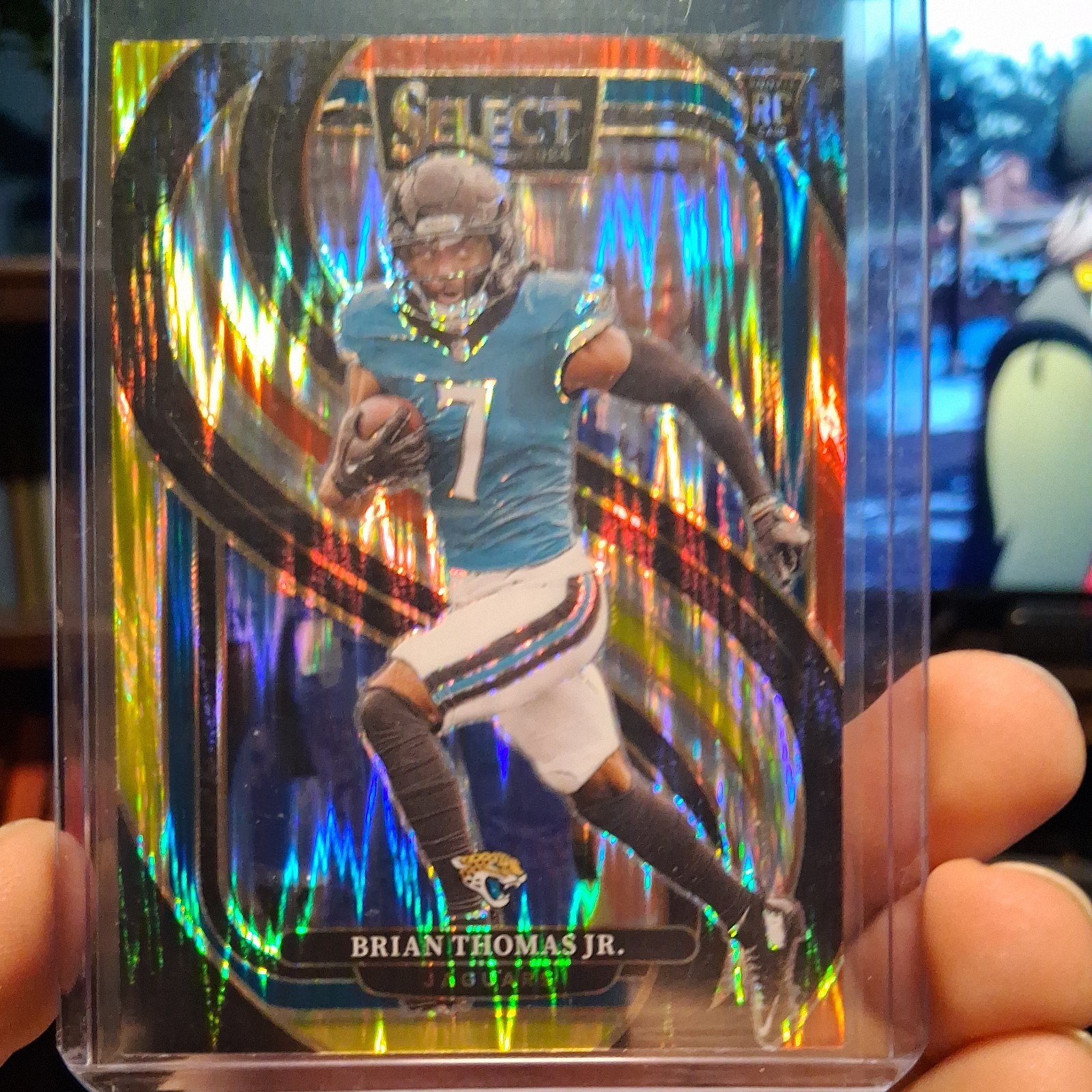 2024 Select #143 Brian Thomas Jr. RC Premier Level Red & Yellow Shock Prizm JAGS