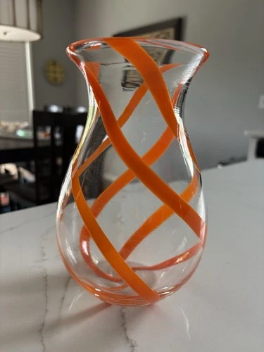 Vintage Murano Signed Glass Vase With Fasce Ritorte In Excellent Condition