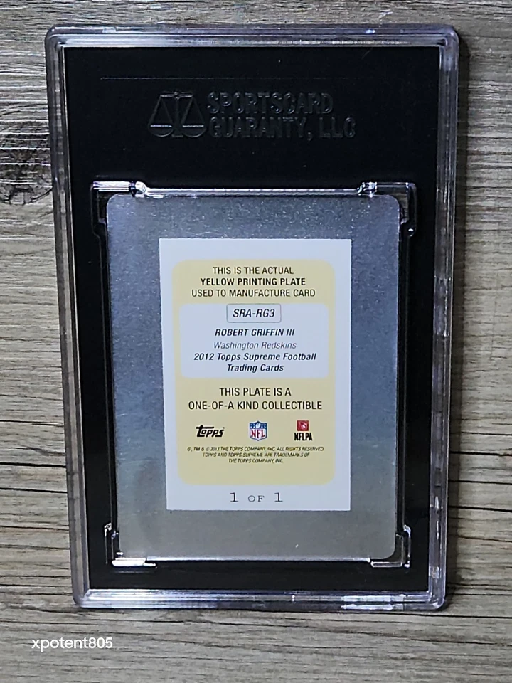 2012 Robert Griffin III Topps Supreme 1/1 Yellow Printing Plate Auto SGC Graded - Image 3 of 4