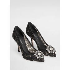 Dolce & Gabbana Bellucci Black Lace Crystal Brooch Pumps Heels 36.5 6.5