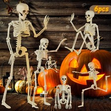 6 Packs Skeleton Halloween Decorations Outdoor with 16" Full Body Posable Joi...