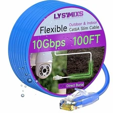 Cat6a Slim Ethernet Patch Cable 100ft Outdoor & Indoor Flexible 10G Cat6 Intern