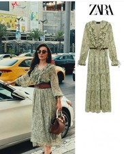 ZARA NEW WOMAN BELTED MIDI RUFFLED FLORAL PRINTED DRESS Size XL5029/057/330