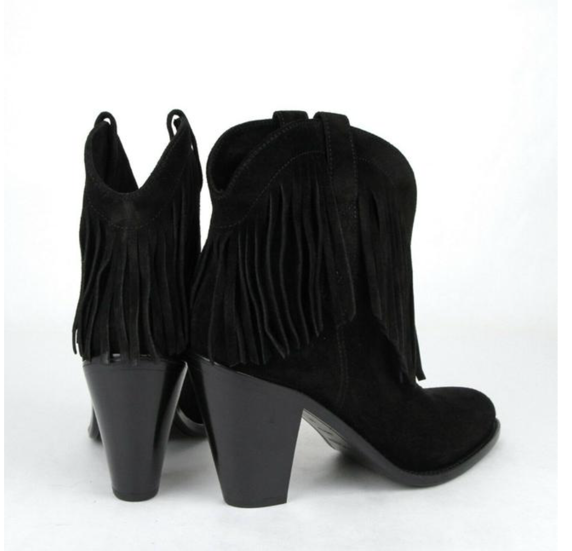 Stivaletti con tacco e frange scamosciati neri Saint Laurent nuovi con etichette US 6 5 YSL $485